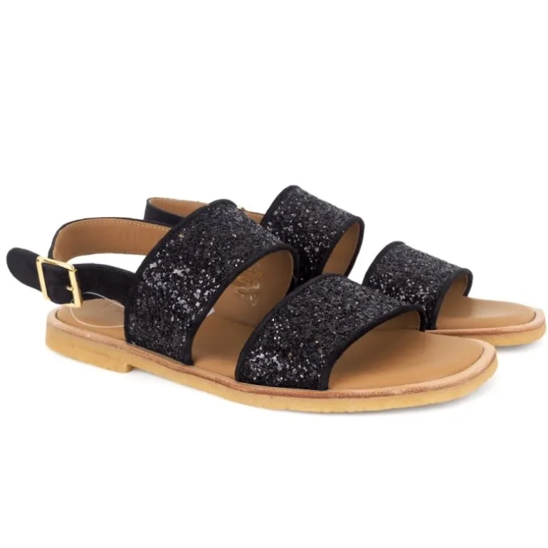 Angulus 5814 sandal i sort glitter med to remme