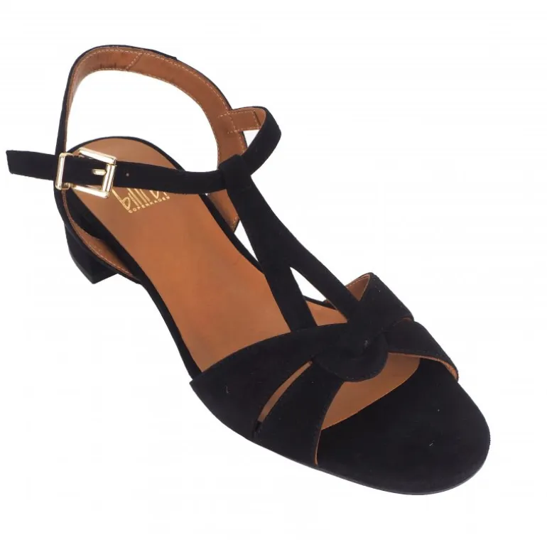 Billi Bi 2601 sandal i sort ruskind med blokhæl