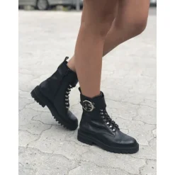 Billi Bi 4803 snørestøvle i sort skind med spænde