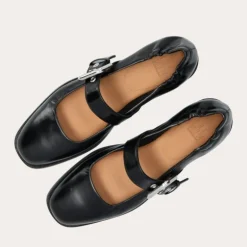 Billi Bi A9314 ballerina sko i sort skind med sølvspænde