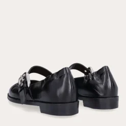 Billi Bi A9314 ballerina sko i sort skind med sølvspænde