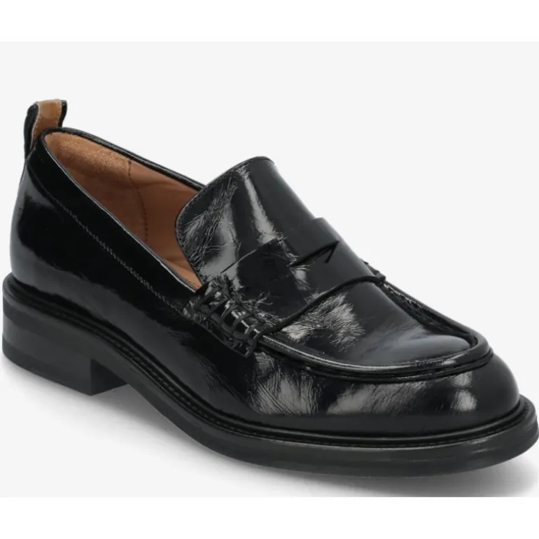 Billi Bi A8446 loafers i sort lakskind med camel stribe bagpå