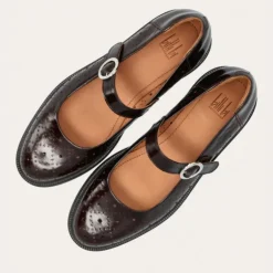 Billi Bi A9679 Mary-Jane sko i brun lakskind med hulmønster