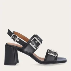 Billi Bi A8371 sandal i sort skind med hæl og spænder