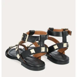 Billi Bi A1625 sandal i sort skind med remme og guldnitter