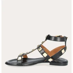 Billi Bi A1625 sandal i sort skind med remme og guldnitter