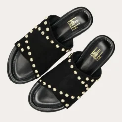 Billi Bi A7110 slip in sandal i sort ruskind med nitter