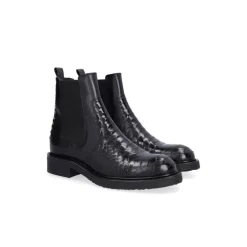 Billi Bi A91340 støvle i præget sort skind med sølvkæde bagtil