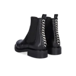 Billi Bi A91340 støvle i præget sort skind med sølvkæde bagtil