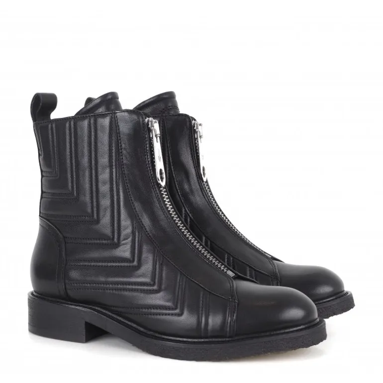 Billi Bi A1267 støvle i sort skind med lynlåse fortil