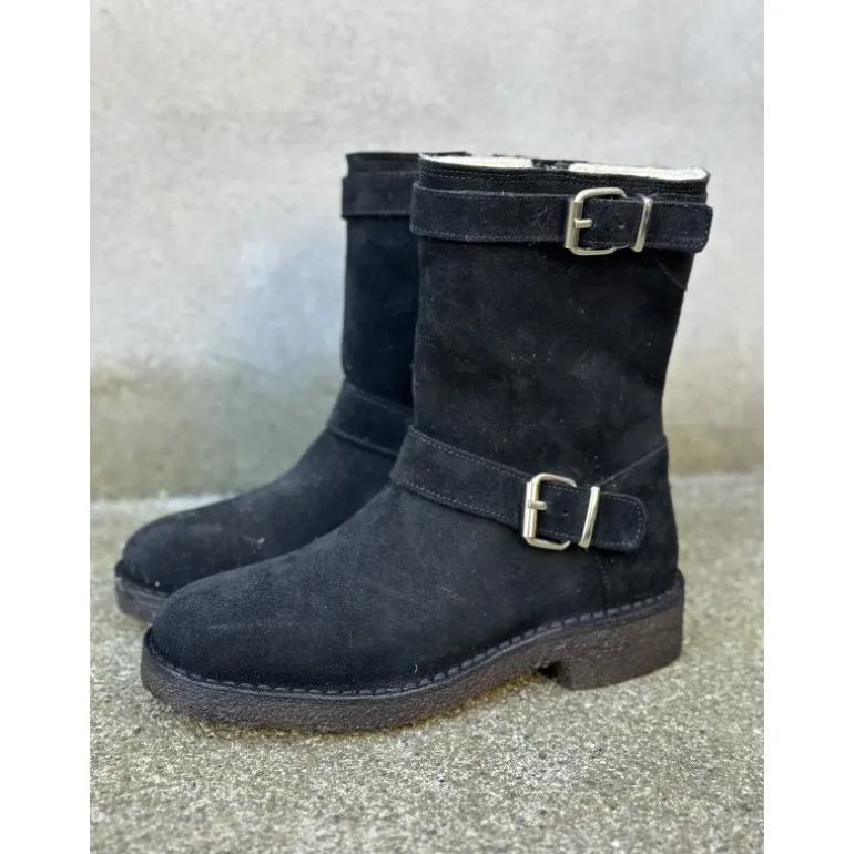 Billi Bi T16954 støvle i sort ruskind med uldfoer