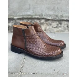 Bubetti 2609 (BRED LÆST) ankelstøvle i brun flettet skind