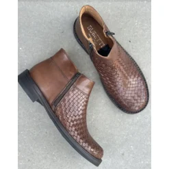 Bubetti 2609 (BRED LÆST) ankelstøvle i brun flettet skind