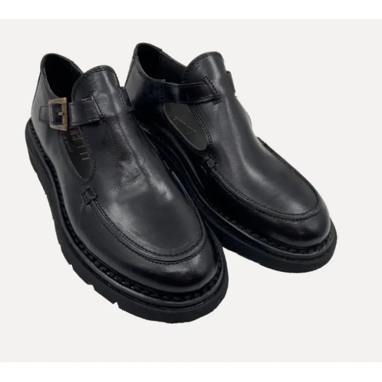 Bubetti 10111 loafer i sort skind med rem