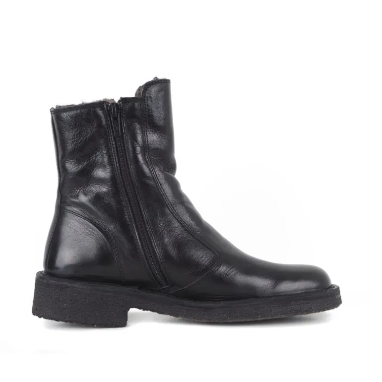 Bubetti 9783 støvle i sort skind med lammepels foer