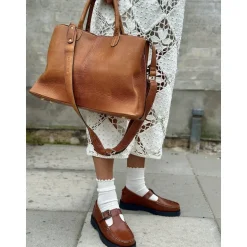 Cashott CASLENA Mary Jane loafer i cognac skind