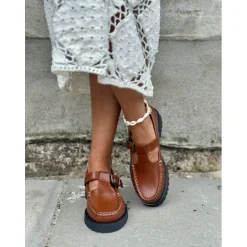 Cashott CASLENA Mary Jane loafer i cognac skind