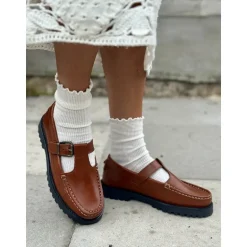 Cashott CASLENA Mary Jane loafer i cognac skind
