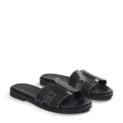 Pavement Pam slip in sandal i sort læder