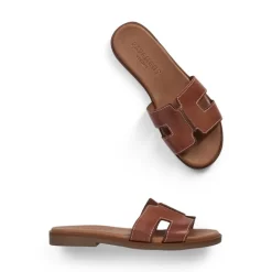 Pavement Pam slip in sandal i tan læder