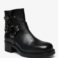 Pavement Zevil Wool - bikerstøvle i sort skind med uldfoer