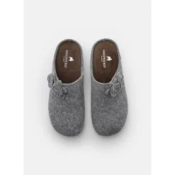 Shepherd Liselotte hjemmesko i lysegrå uld med blomster