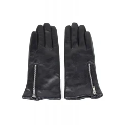 Skindhandsker Agape i sort læder med lynlåse