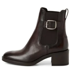 Tamaris 25307 ankelstøvle i mørkebrun skind med elastik i siderne