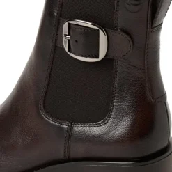 Tamaris 25307 ankelstøvle i mørkebrun skind med elastik i siderne