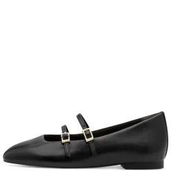Tamaris 22142 ballerina sko i sort skind med remme