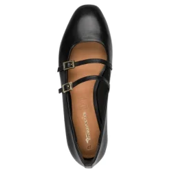 Tamaris 22142 ballerina sko i sort skind med remme
