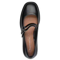 Tamaris 22131 ballerina sko med rem i sort skind