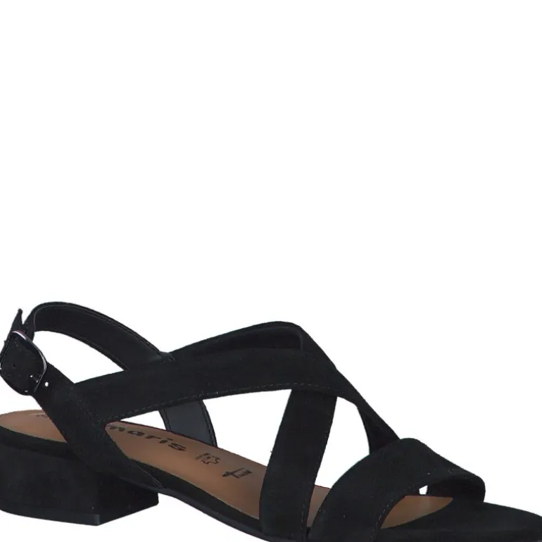 Tamaris 28115 sandal i sort ruskind med remme og lille hæl