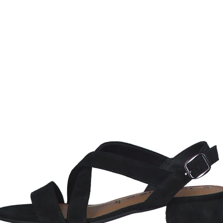 Tamaris 28115 sandal i sort ruskind med remme og lille hæl