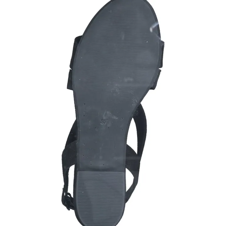 Tamaris 28115 sandal i sort ruskind med remme og lille hæl