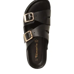 Tamaris 27500 slip in sandal i sort skind med spænder
