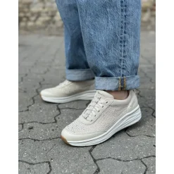 Tamaris 23779 sneakers med glitter sten i ivory