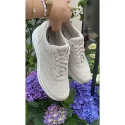 Tamaris 23779 sneakers med glitter sten i ivory