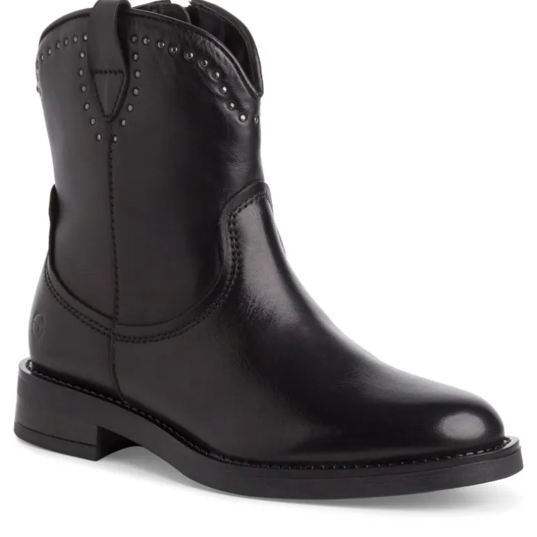 Tamaris 25003 støvle i sort skind med nitter