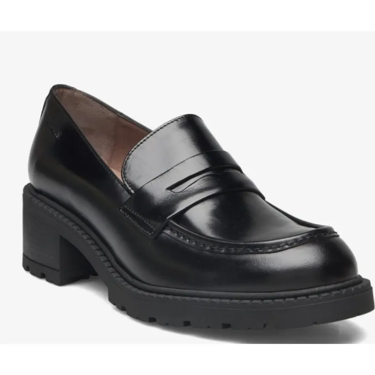 Wonders D-1401 loafers i sort skind med gummihæl