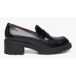 Wonders D-1401 loafers i sort skind med gummihæl