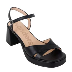 Wonders G-6803 sandal i sort skind med blokhæl