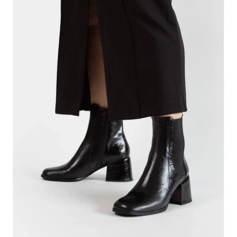 Wonders H-6403 støvle i sort patent skind med blokhæl