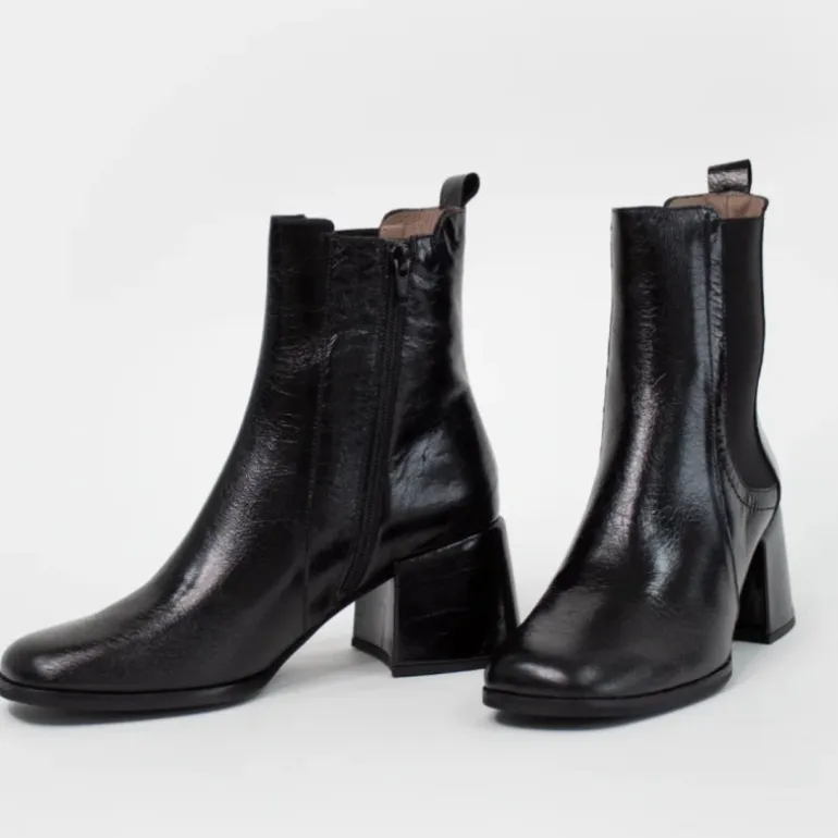 Wonders H-6403 støvle i sort patent skind med blokhæl